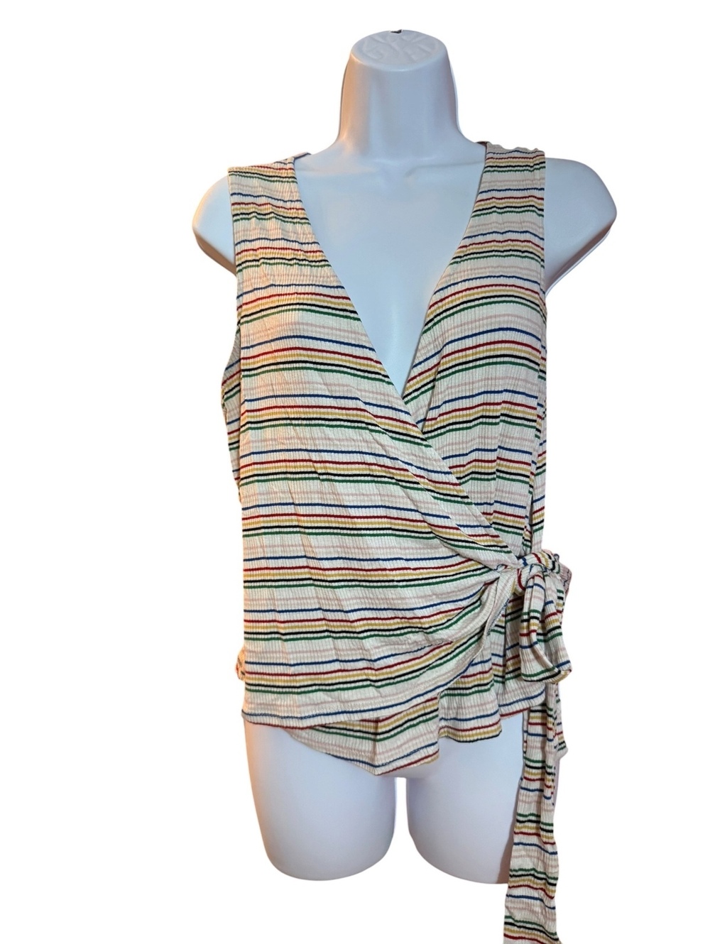 Lush Women's Sleeveless Striped Wrap Tank Top with Side Tie